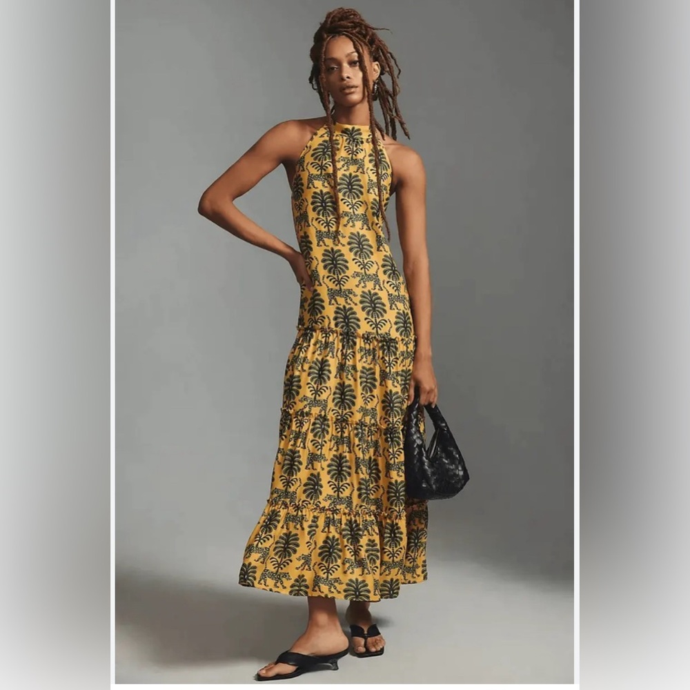 FARM Rio x Anthropologie Satin Halter Dress